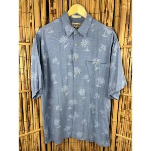 Campia Moda Men's Hawaiian Shirt Light Blue Palm Trees‎ Size Large